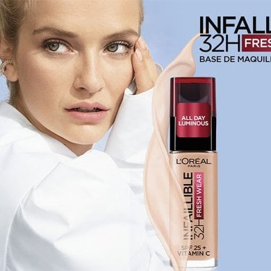 Loreal paris modelo base liquida mi piel mi base ideal infallible fresh wear maquillaje rostro
