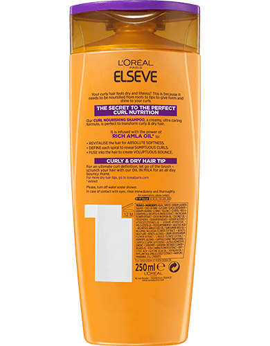 Foto del dorso del envase del shampoo para tratamiento capilar Elvive Rizos