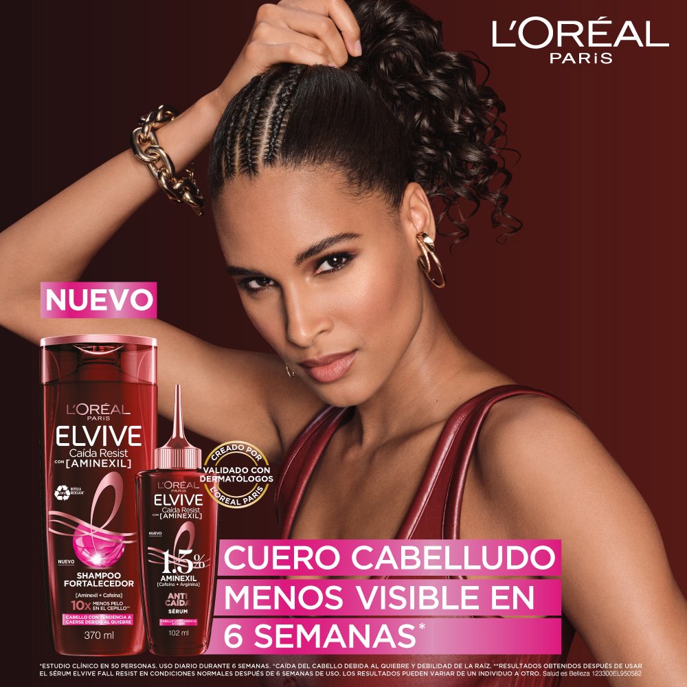 Gama de productos L'Oréal Paris con Aminexil para fortalecer el cabello y reducir la caída