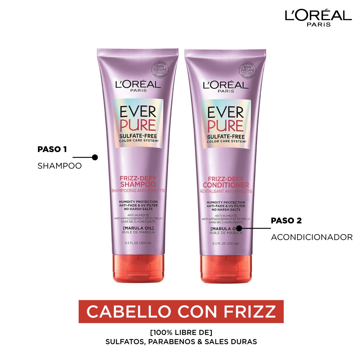 Shampoo de la gama ever pure frizzdefy L'Oréal Paris