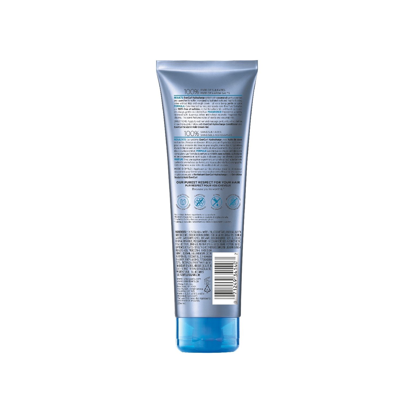 Shampoo de Ever Curl L'Oréal Paris para cabello chino. Shampoo sin sulfatos, shampoo vegano