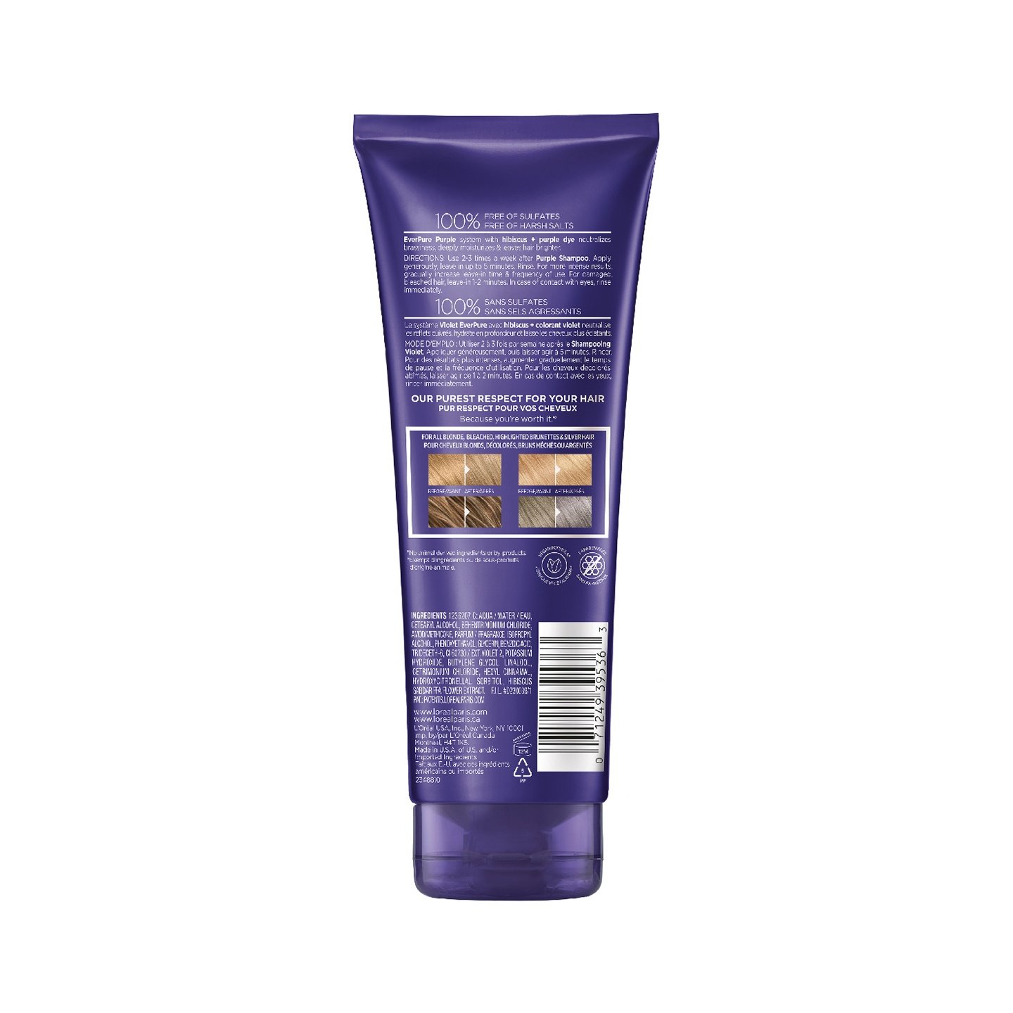 Acondicionador morado de Ever Pure Purple de  L'Oréal Paris atrás