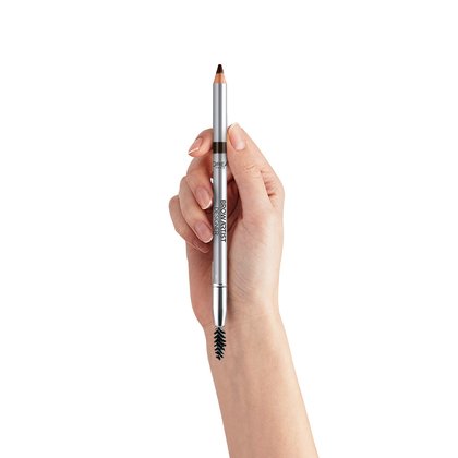 brow artist designer lapiz de cejas product in hand cafe oscuro