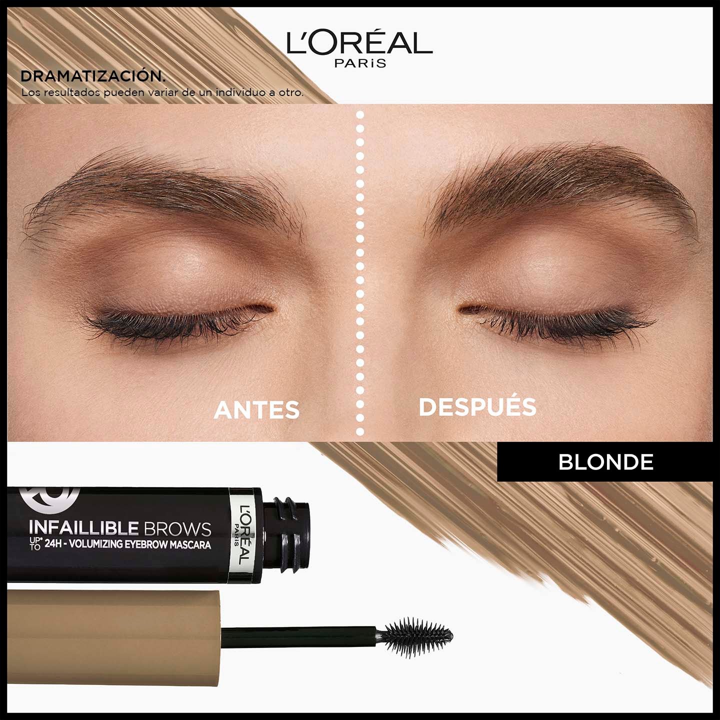 L'Oréal Paris Infallible Brow Mascara Blonde Antes y Después