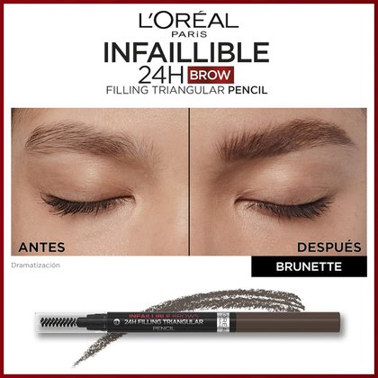 loreal paris infallible brow xpert lapiz para cejas con cepillo tono 3 brunette antes despues