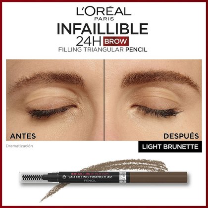 loreal paris infallible brow xpert lapiz para cejas con cepillo tono 5 light brunette antes despues
