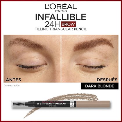 loreal paris infallible brow xpert lapiz para cejas con cepillo tono 6 dark blond antes despues