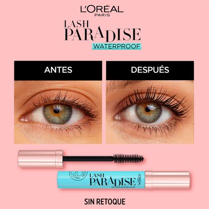 Loreal Paris Lash Paradise Mascara de Pestañas A Prueba de Agua Antes y Después