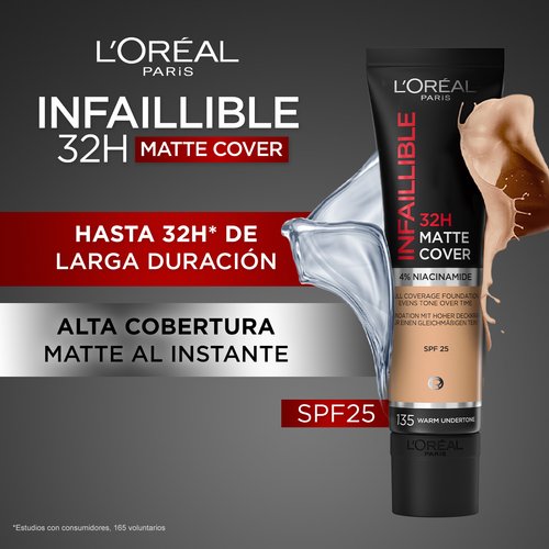 loreal paris infallible 32h matte cover 145 warm duración covertura