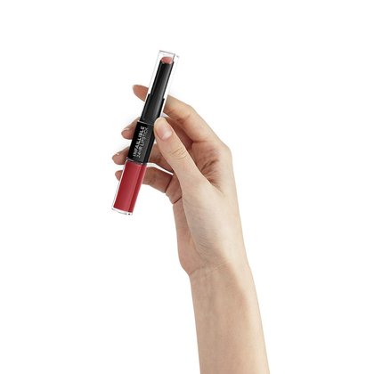 loreal paris infallible x3 labial product in hand timeless red