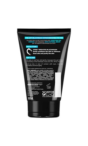 Foto del dorso del envase del exfoliante Pure Charcoal Men Expert