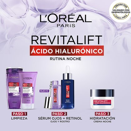 Rutina hidratante y anti líneas de expresión revitalift ácido hialurónico de loreal paris