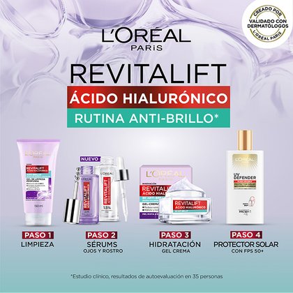 Rutina hidratante y anti brillo revitalift ácido hialurónico de loreal paris