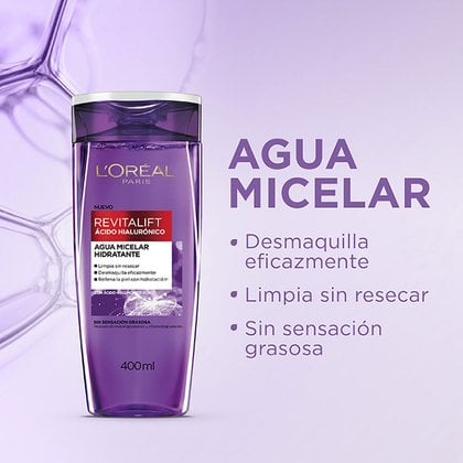 Agua micelar acido hialurónico para desmaquillar y limpiar