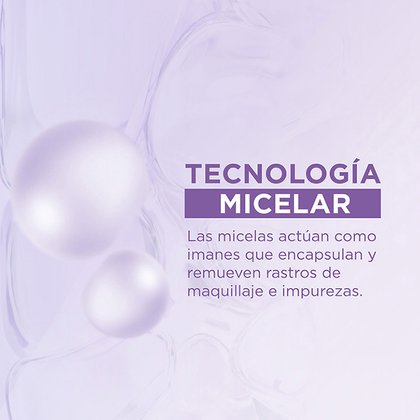 Tecnología micelar para remover maquillaje e impurezas