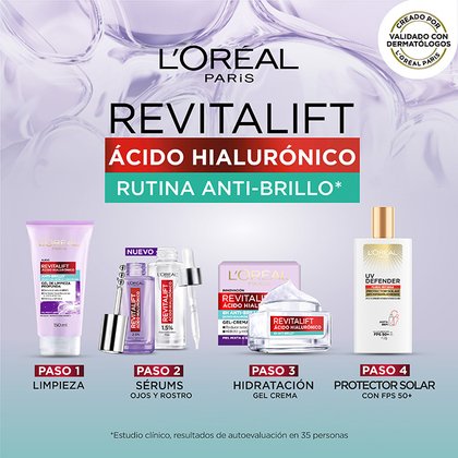 Rutina hidratante y anti brillo revitalift ácido hialurónico de loreal paris